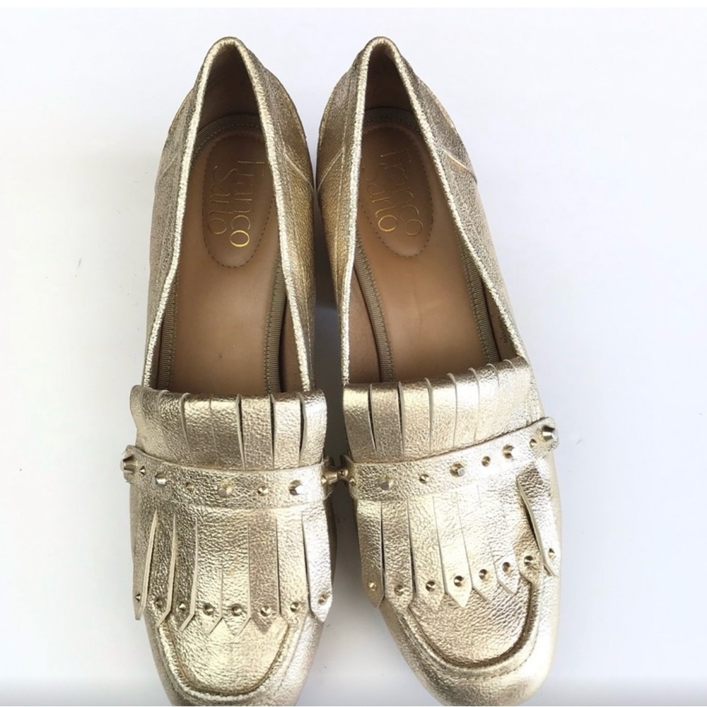 Franco Sarto Gold Metallic Fringe Loafers